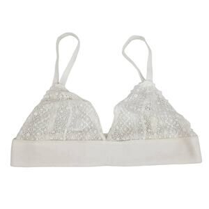 Lively The Long-Lined Lace Triangle Cup Wireless Bralette White Size Large